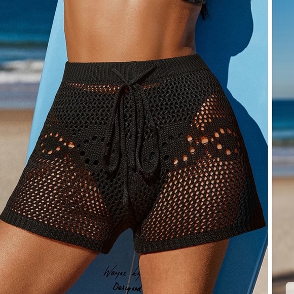 Cupshe Pants - NWT It's What's Inside Black Cover-Up Shorts Black Crochet Beach Shorts L